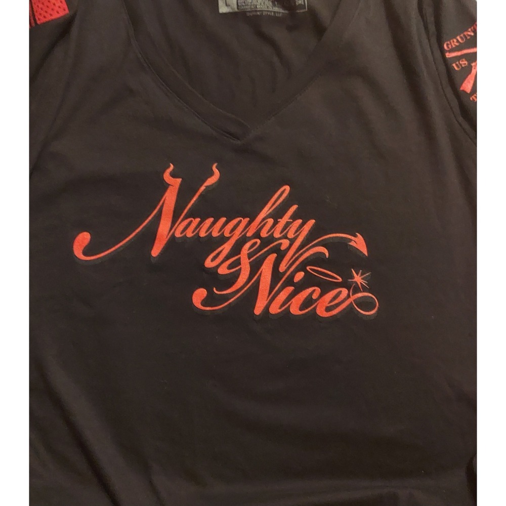 Grunt Style Womens Black "Naughty & Nice" V-Neck Short Sleeve T-Shirt Size Large - Picture 3 of 8